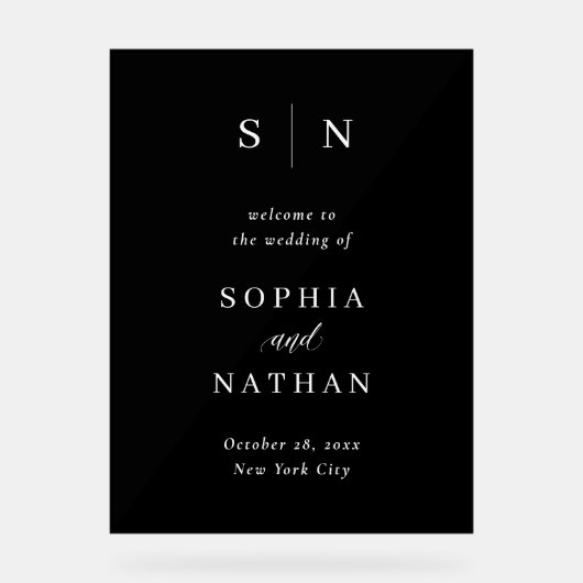 Minimal und Chic | Dunkle Schwarze Hochzeit Willko Acrylschild (Vorderseite)