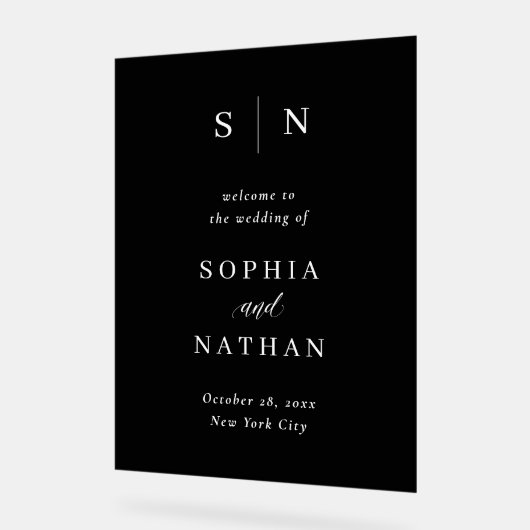 Minimal und Chic | Dunkle Schwarze Hochzeit Willko Acrylschild (Winkel)