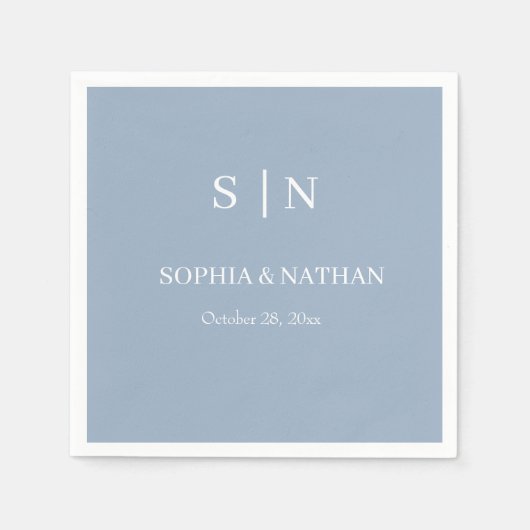 Minimal und Chic | Dusty Blue and White Wedding Serviette (Vorderseite)