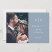 Minimal und Chic | Dusty Blue Two Foto Wedding Dankeskarte (Vorderseite)