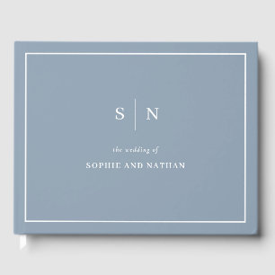 Minimal und Chic Dusty Blue   White Border Wedding Gästebuch