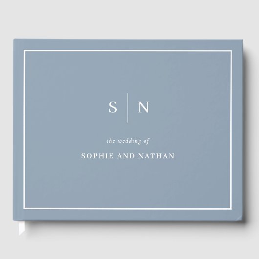 Minimal und Chic Dusty Blue | White Border Wedding Gästebuch (Vorderseite)