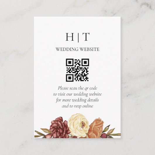 Minimal und Chic Fall Floral QR Code Hochzeit Begleitkarte (Vorderseite)