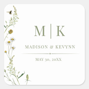 Minimal und Chic Floral Wedding Napkins Quadratischer Aufkleber