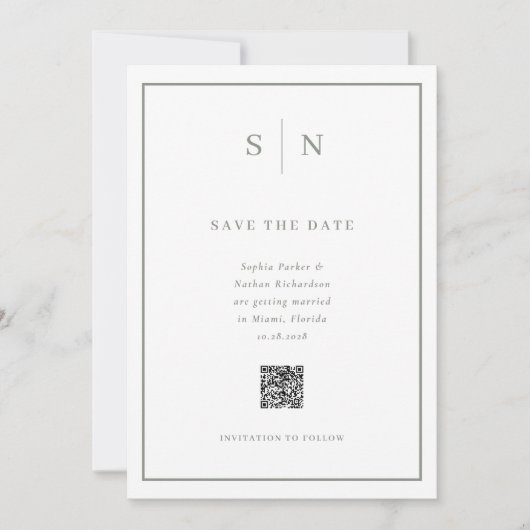 Minimal und Chic | Foto Back and QR Code Wedding Save The Date (Vorderseite)