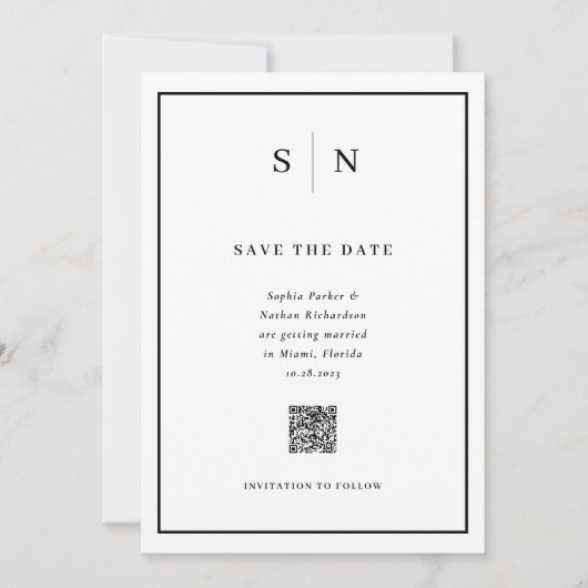 Minimal und Chic | Foto Back and QR Code Wedding Save The Date (Vorderseite)