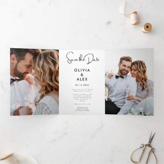 Minimal und Chic | Foto Hochzeit Datum speichern Dreifach Gefaltete Einladung (Innenseite)