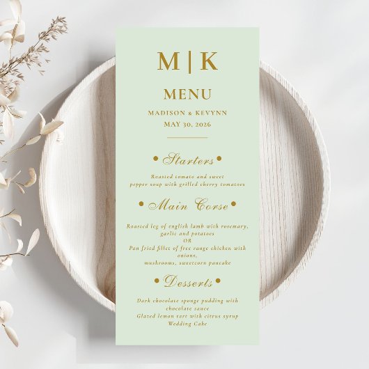 Minimal und Chic | Gold und Grüne Hochzeit Menükarte