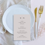 Minimal und Chic | Graues und schwarzes Hochzeitme Flyer<br><div class="desc">Diese eleganten,  modernen,  hellgrauen Hochzeitsmenükarten oder Probe Dinner-Menükarten zeichnen sich durch ein schlichtes Schwarz-Text-Design aus,  das minimalistisch wirkt. Fügen Sie Ihre Initialen oder Monogramme hinzu,  um sie komplett zu Ihrem eigenen zu machen.</div>