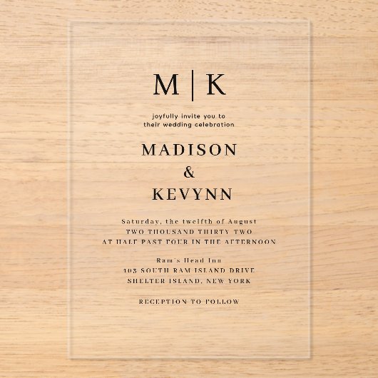 Minimal und Chic | Hochzeit Acryleinladungen (Vorderseite)