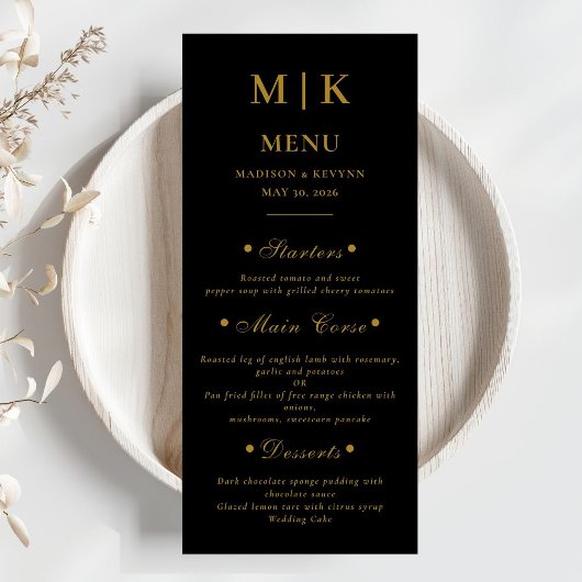 Minimal und Chic | Hochzeit mit Gold und Schwarz Menükarte