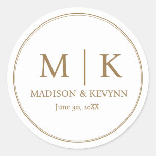 Minimal und Chic   Klassische Hochzeitmonogramme Runder Aufkleber