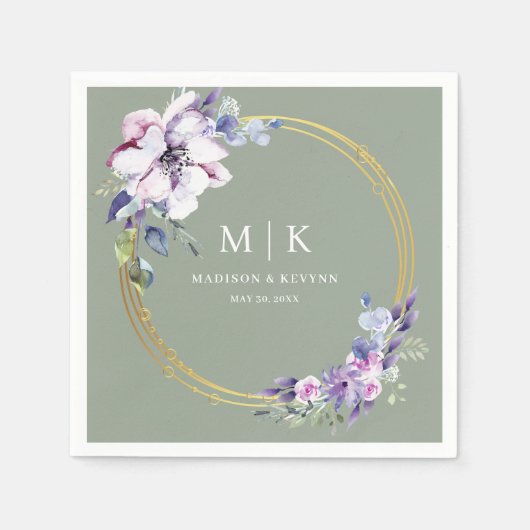 Minimal und Chic Lila Gold Sage Green | Hochzeit Serviette (Vorderseite)