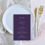 Minimal und Chic | Lila Hochzeitmenü Flyer<br><div class="desc">Diese eleganten,  modernen Hochzeitsmenükarten oder Probe Dinner-Menükarten zeichnen sich durch ein lila-weißes Textdesign aus,  das minimalistisch wirkt. Fügen Sie Ihre Initialen oder Monogramme hinzu,  um sie komplett zu Ihrem eigenen zu machen.</div>