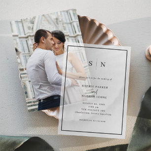 Minimal und Chic   Monogram Black Border Wedding Pergament Einladungen