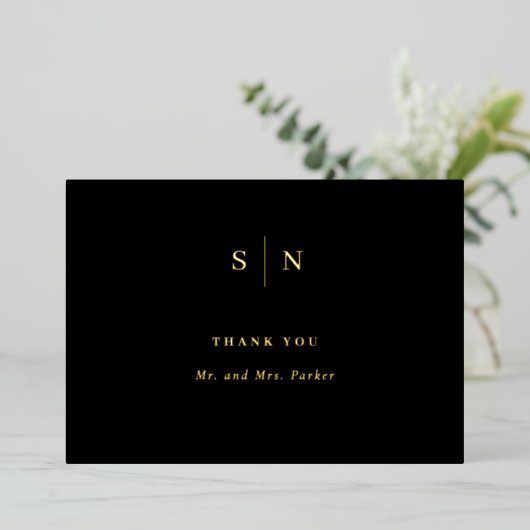 Minimal und Chic Monogram Gold Foil Danke Karte (Stehend vorne)
