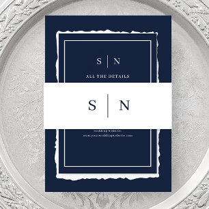 Minimal und Chic   Monogramm Weißes und Navy Blau Einladungsbanderole