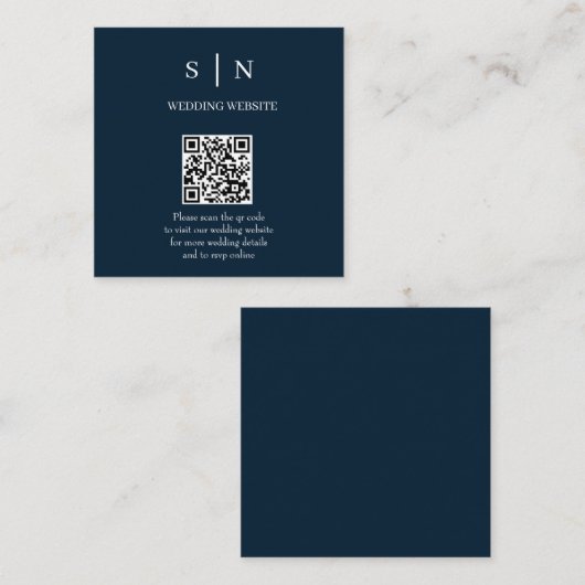 Minimal und Chic | Navy Blue and White QR Code Begleitkarte (Vorne/Hinten)