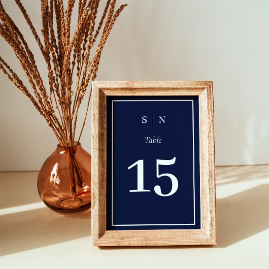 Minimal und Chic | Navy Blue mit Grenzhochzeit Tischnummer