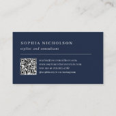 Minimal und Chic | Navy Blue Monogram und QR Code Visitenkarte (Rückseite)