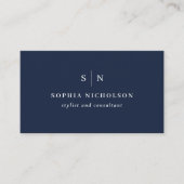 Minimal und Chic | Navy Blue Monogram und QR Code Visitenkarte (Vorderseite)