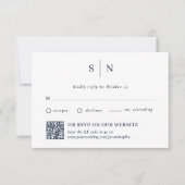 Minimal und Chic Navy | Traditioneller Code und QR RSVP Karte (Vorderseite)