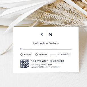 Minimal und Chic Navy Traditioneller Code und QR RSVP Karte