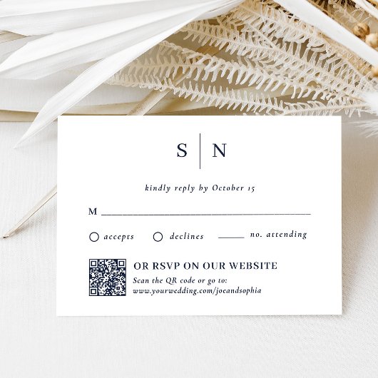 Minimal und Chic Navy | Traditioneller Code und QR RSVP Karte