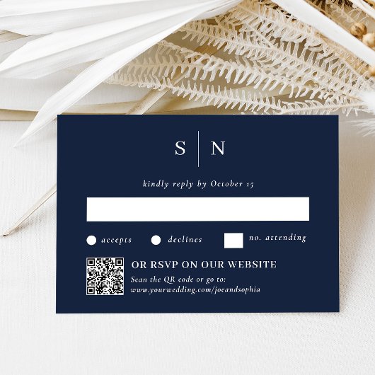Minimal und Chic Navy | Traditioneller Code und QR RSVP Karte