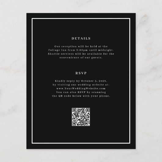 Minimal und Chic QR Code Budget Einladung Hochzeit (Rückseite)