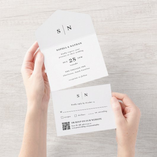 Minimal und Chic | QR Code Wedding All In One Einladung (Abreißen)