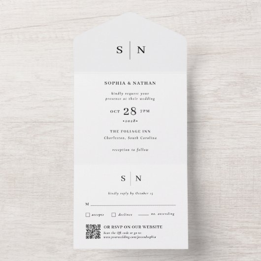 Minimal und Chic | QR Code Wedding All In One Einladung (Innen Boden)