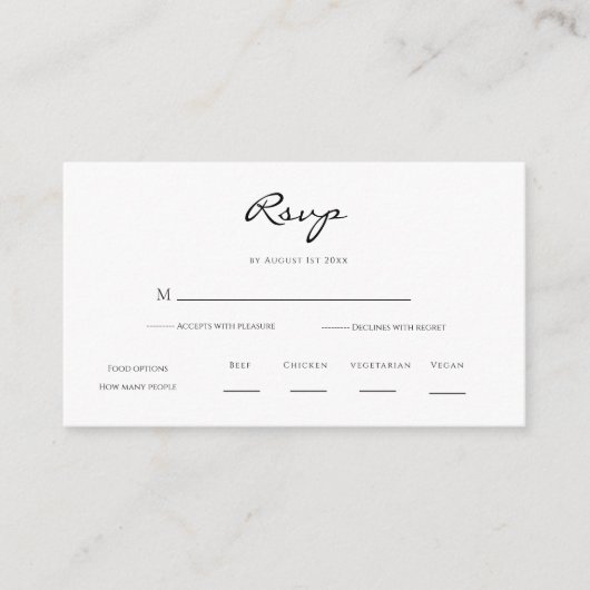 Minimal und Chic | RSVP für Schwarze und Weiße Hoc Begleitkarte (Vorderseite)
