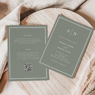 Minimal und Chic Sage Green   All in One Wedding Einladung