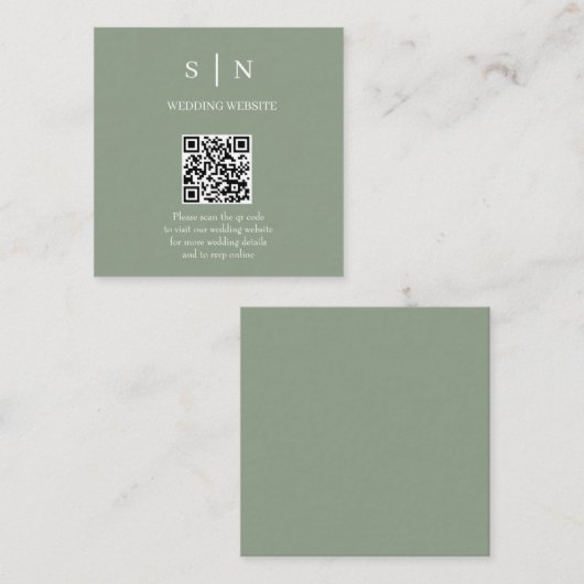 Minimal und Chic | Sage Green and White QR Code Begleitkarte (Vorne/Hinten)