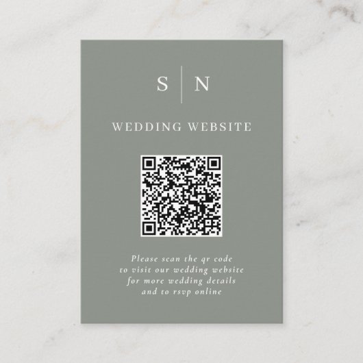 Minimal und Chic | Sage Green QR Code Wedding Begleitkarte (Vorderseite)
