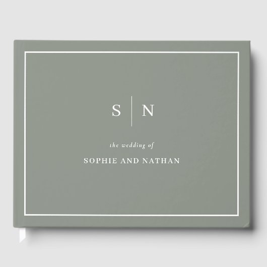 Minimal und Chic Sage Green | White Border Wedding Gästebuch (Vorderseite)