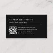 Minimal und Chic | Schwarz mit Monogramm- und QR-C Visitenkarte (Rückseite)