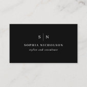 Minimal und Chic | Schwarz mit Monogramm- und QR-C Visitenkarte (Vorderseite)
