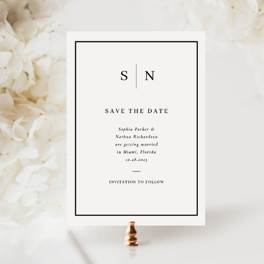Minimal und Chic | Schwarz-Weiß-Grenzhochzeit Save The Date