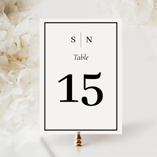 Minimal und Chic | Schwarz-Weiß-Grenzhochzeit Tischnummer