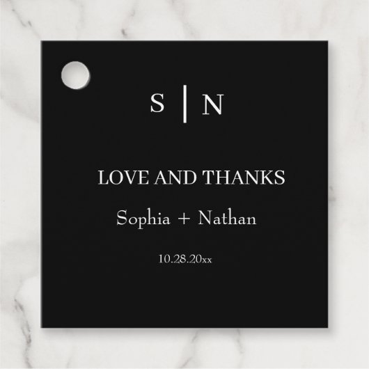 Minimal und Chic | Schwarz-Weiß-Hochzeit Geschenkanhänger (Vorderseite)