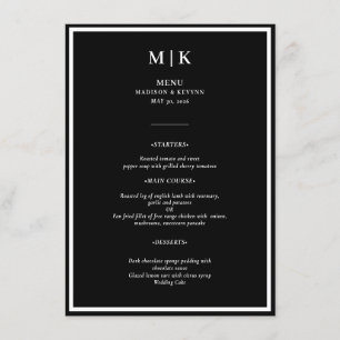 Minimal und Chic Schwarz-Weiß-Hochzeit Menükarte