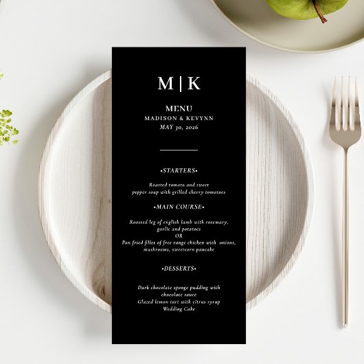 Minimal und Chic | Schwarz-Weiß-Hochzeit Menükarte