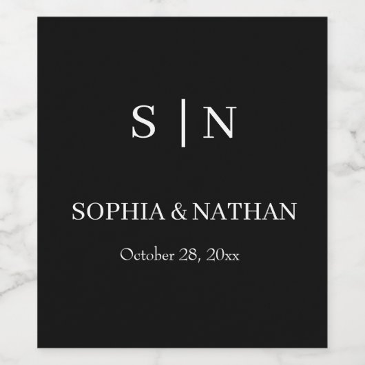 Minimal und Chic | Schwarz-Weiß-Hochzeit Weinetikett (Einzelnes Label)