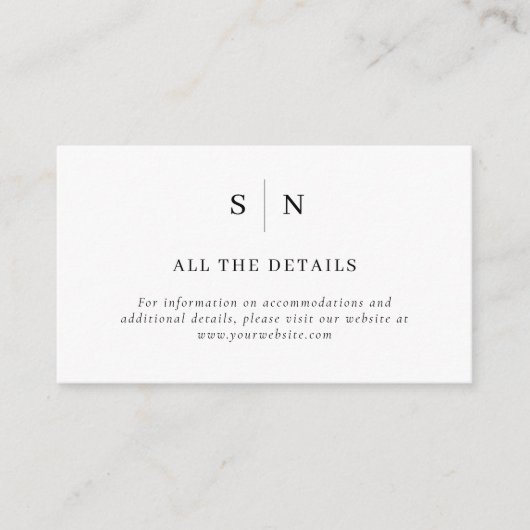 Minimal und Chic | Schwarz-Weiß-Hochzeitsdetails Begleitkarte (Vorderseite)