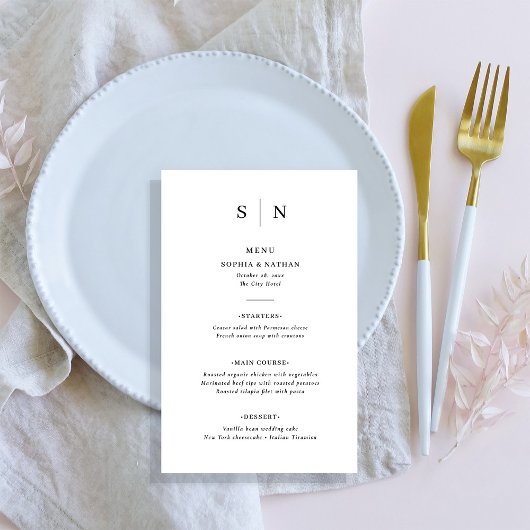 Minimal und Chic | Schwarz-Weiß-Hochzeitsmenü Flyer