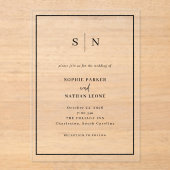 Minimal und Chic | Schwarze Grenzhochzeit Acryleinladungen (Vorderseite)