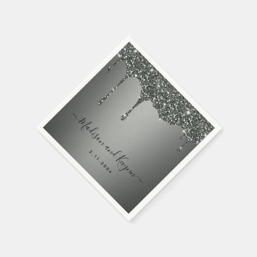 Minimal und Chic | Silver Gray Glitzer Wedding Serviette (Ecke)