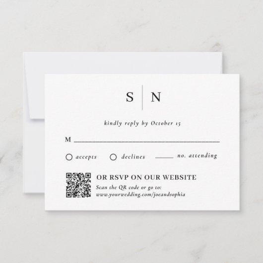 Minimal und Chic | Traditioneller Code und QR-Code RSVP Karte (Vorderseite)